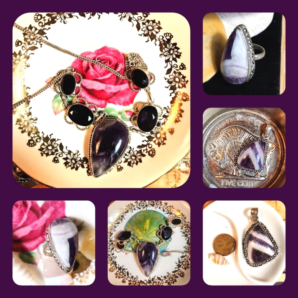 Tremendous, Trio Of Elegant, Ethnic-Style Amethyst Cabochon Jewels